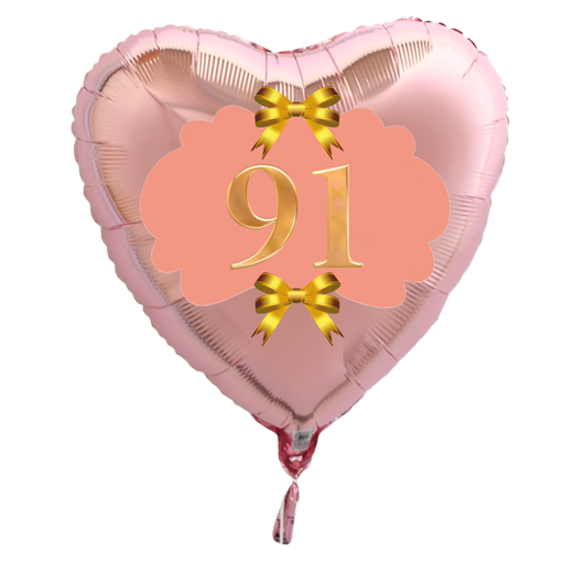 Herzluftballon-Rosegold-zum-91.-Geburtstag-Gold-Rosa-mit-Helium