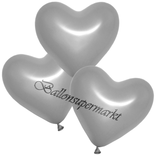 Herzluftballons-Metallic-Silber-26-cm-Latexballons-Dekoration-Hochzeit-3er-Arrangement