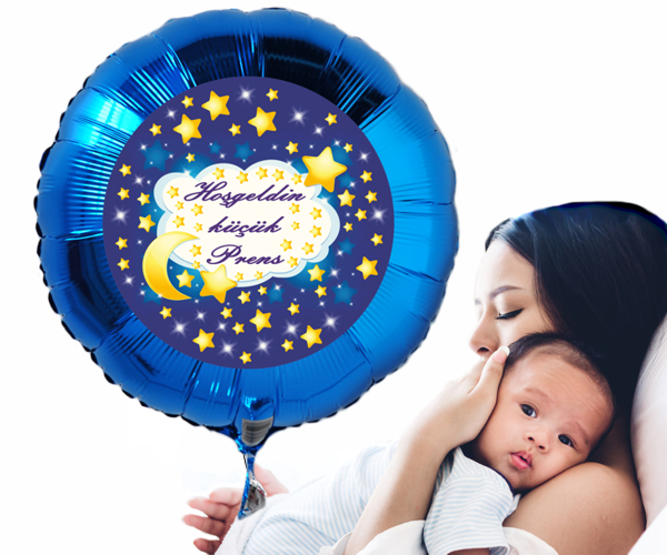 Hosgeldin-kuecuek-Prens-Rund-Luftballon-90-cm-Blau-Mutter-und-Baby