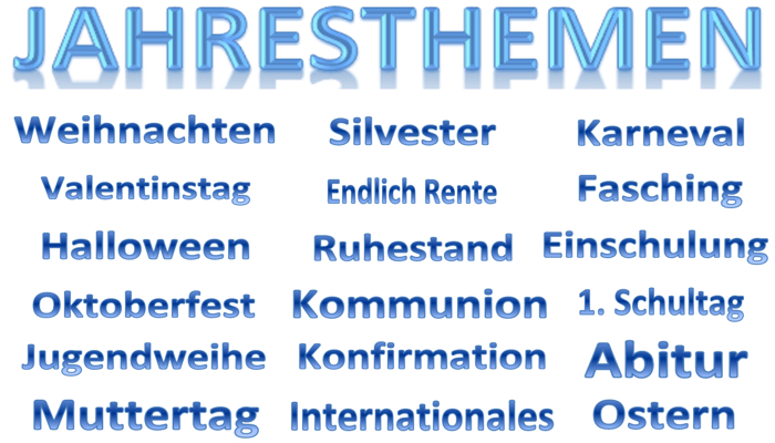 Jahresthemen: Dekoration und Luftballons zu jährlich wiederkehrenden Ereignissen und Festen