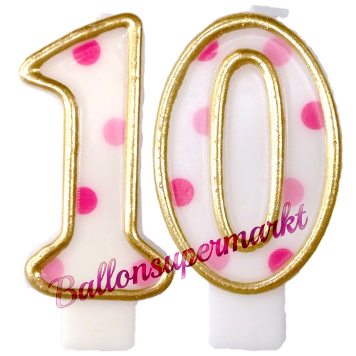 Kerzen-Dots-Rosa-Zahl-10-Kerze-zum-10.-Geburtstag-Jubilaeum-Tischdekoration