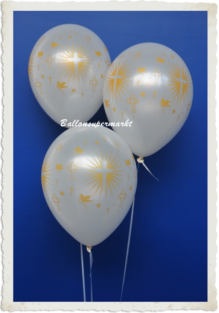 Latex-Luftballons-weiss-mit-Helium-religioese-Symbole-in-Gold