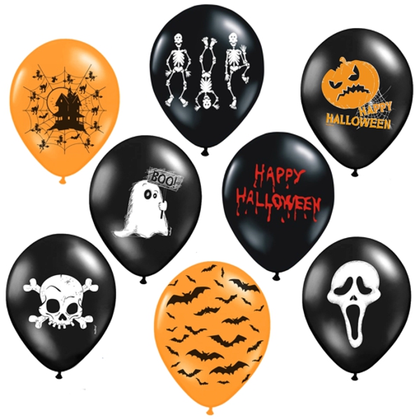 Latexballons-Halloween-Mischung-Geist-Spukhaus-Skelett-Kuerbis-Totenkopf-Dekoration-Halloweenparty