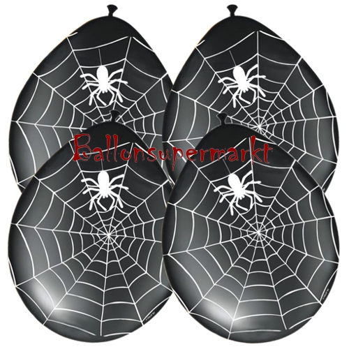 Latexballons-Halloween-Spinnen-im-Netz-schwarz-Dekoration-Halloweenparty