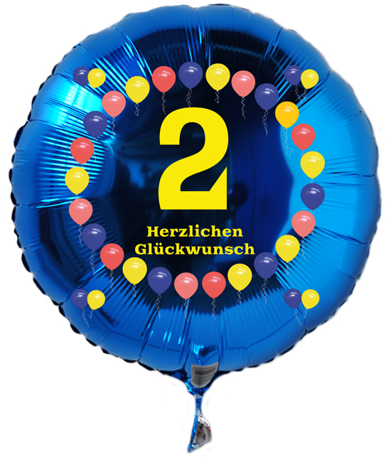 Luftballon zum 2. Geburtstag, Balloons, Rundballon mit Ballongas Helium
