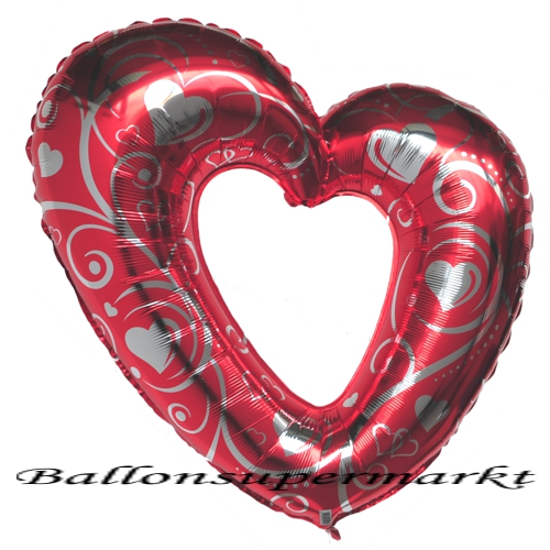 Luftballon zur Hochzeit, großer Filigree Heart Folienballon mit Helium Ballongas