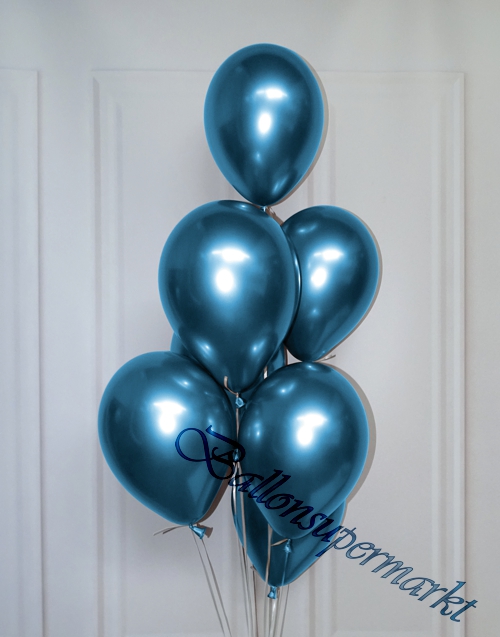 Luftballons-Chrome-blau-Ballondekoration-Chromglanz-Arrangement