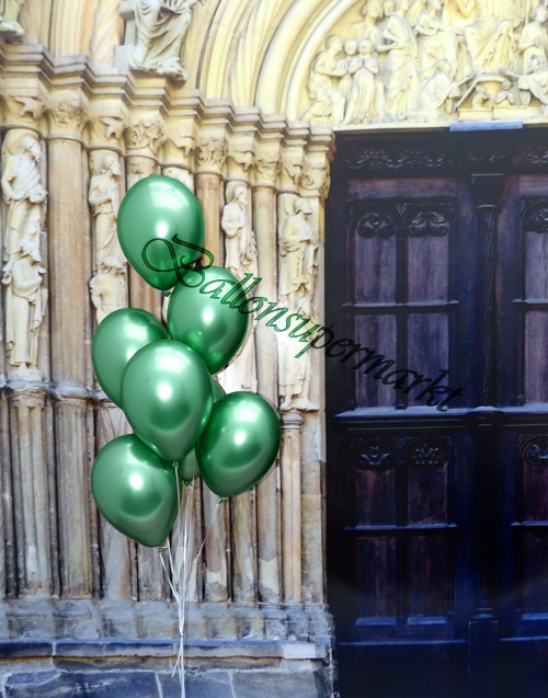 Luftballons-Chrome-gruen-Ballondekoration-Chromglanz-Arrangement-Dekobeispiel