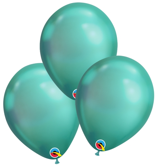 Luftballons-Chrome-gruen-Premium-Qualatex-Ballondekoration-Chromglanz-3er-Arrangement