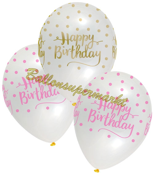 Luftballons-Pink-Chic-Happy-Birthday-Latexballons-zum-Geburtstag-Dekoration-Partydeko-6-Stueck-30-cm