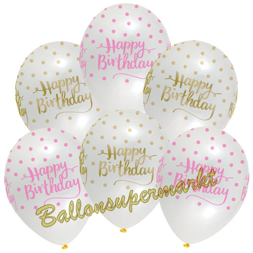 Luftballons-Pink-Chic-Happy-Birthday-Latexballons-zum-Geburtstag-Dekoration-Partydeko-6-Stueck