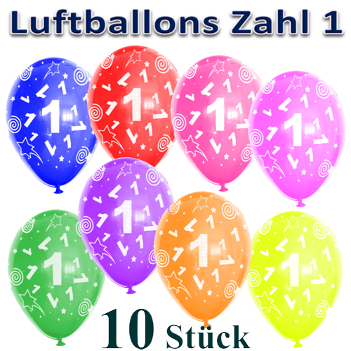 Luftballons-Zahl-1-zum-1.-Geburtstag-10-Stueck-bunte-Latexballons
