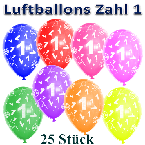 Luftballons-Zahl-1-zum-1.-Geburtstag-25-Stueck-bunte-Latexballons