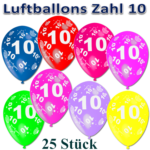 Luftballons-Zahl-10-zum-10.-Geburtstag-25-Stueck-bunte-Latexballons