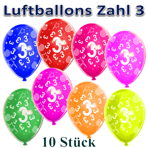 Luftballons-Zahl-3-zum-3.-Geburtstag-10-Stueck-bunte-Latexballons