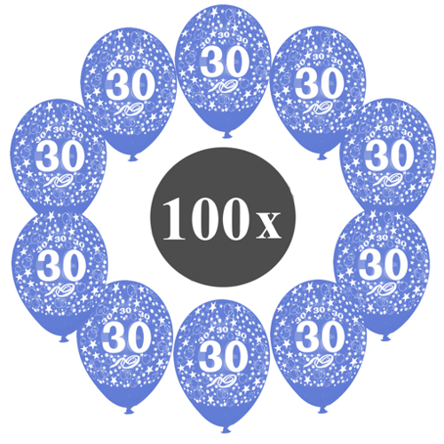 Luftballons-Zahl-30-Blau-100-Stueck
