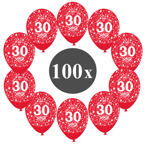 Luftballons-Zahl-30-Rot-100-Stueck