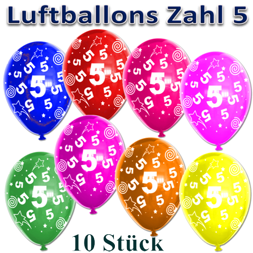 Luftballons-Zahl-5-zum-5.-Geburtstag-10-Stueck-bunte-Latexballons