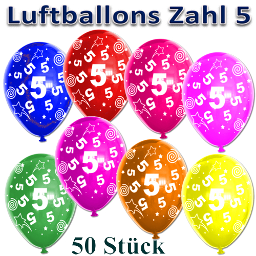 Luftballons-Zahl-5-zum-5.-Geburtstag-50-Stueck-bunte-Latexballons
