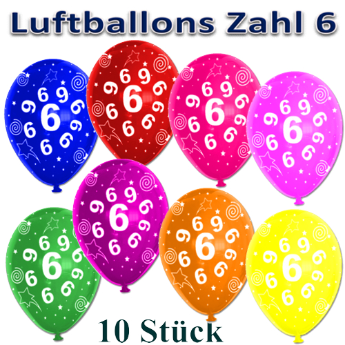 Luftballons-Zahl-6-zum-6.-Geburtstag-10-Stueck-bunte-Latexballons