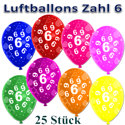 Luftballons-Zahl-6-zum-6.-Geburtstag-25-Stueck-bunte-Latexballons