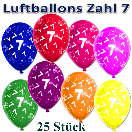 Luftballons-Zahl-7-zum-7.-Geburtstag-25-Stueck-bunte-Latexballons