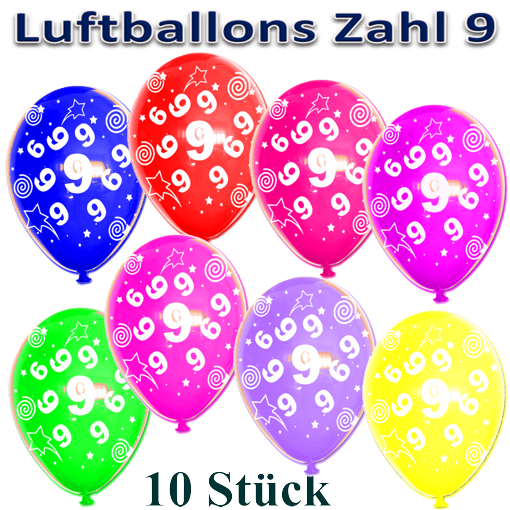 Luftballons-Zahl-9-zum-9.-Geburtstag-10-Stueck-bunte-Latexballons