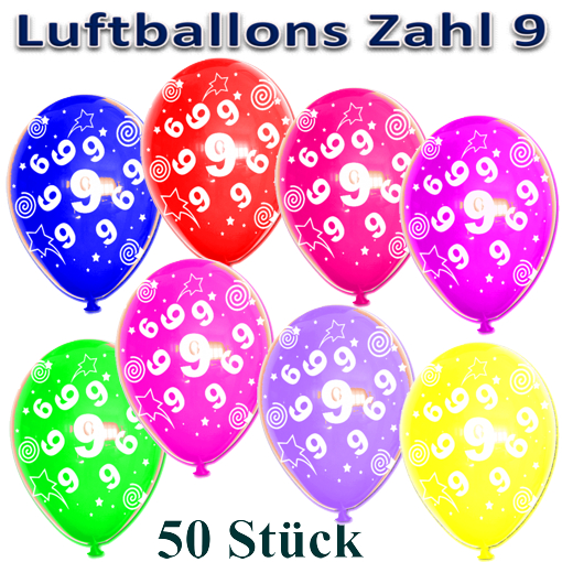 Luftballons-Zahl-9-zum-9.-Geburtstag-50-Stueck-bunte-Latexballons