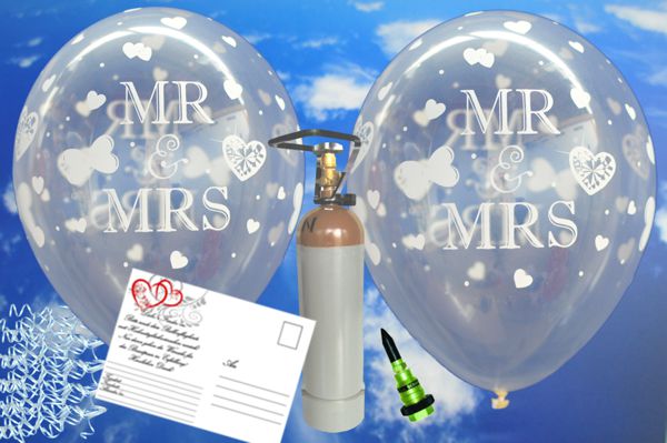 Luftballons-zur-Hochzeit-steigen-lassen-50-Luftballons-mr. and Mrs.-transparent-Helium-Set
