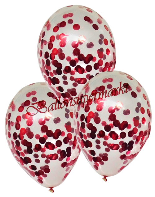 Luftballons-mit-Konfetti-Rot-25-cm-Dekoration-Party-Fest-Hochzeit-Silvester-Valentinstag-Luftfuellung
