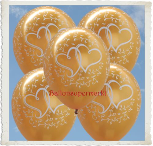 Luftballons-zur-Hochzeit-Verliebte-Herzen-Gold-Metallic-10-Stueck-Latexballons-30-cm