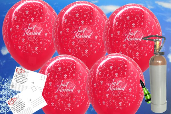 Luftballons-zur-Hochzeit-steigen-lassen-30-Luftballons-Just-Married-rubinrot-Helium-Set