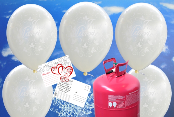 Luftballons-zur-Hochzeit-steigen-lassen-Just-Married-Luftballons-in-Elfenbeinfarben-Helium-Einweg-Set-mit-Ballonflugkarten