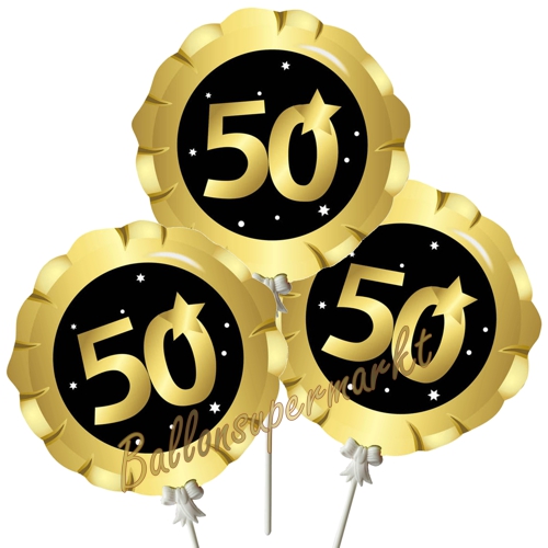 Mini-Loons-Folienballons-Zahl-50-Schwarz-Gold-zum-50.-Geburtstag-Luftballons-Geschenk-3-Stueck