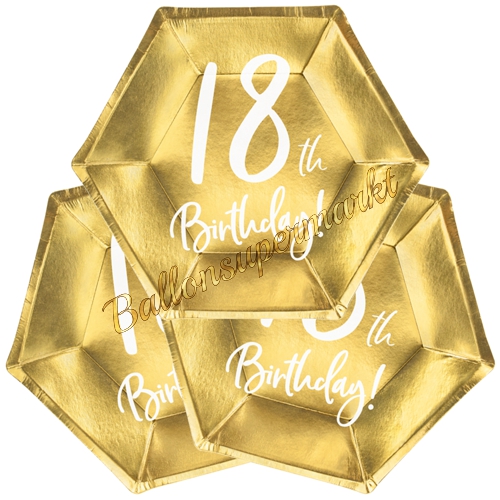 Mini-Partyteller-Gold-metallic-Zahl-18-Partydekoration-zum-18.-Geburtstag-Tischdeko-Pappteller