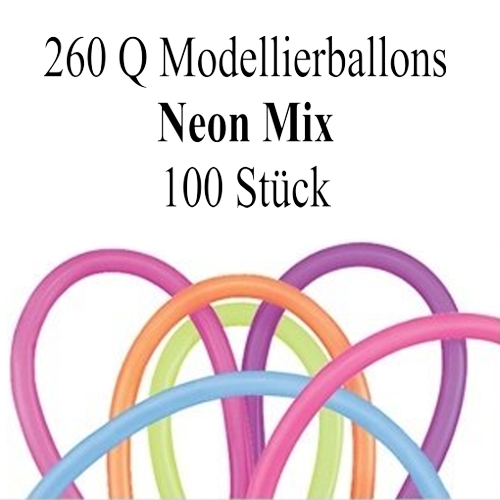 Luftballons zum Modellieren, 100 Stück Tüte von Qualatex 260 Q Modellierballons, Neon Mix