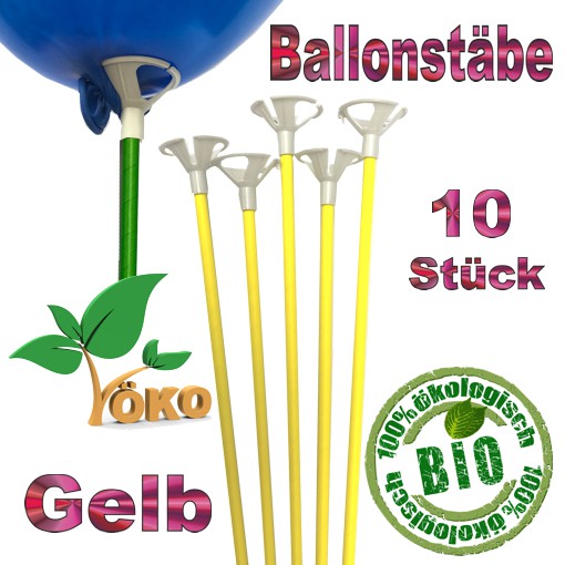 Öko-Ballonstäbe 10 Stück, gelb