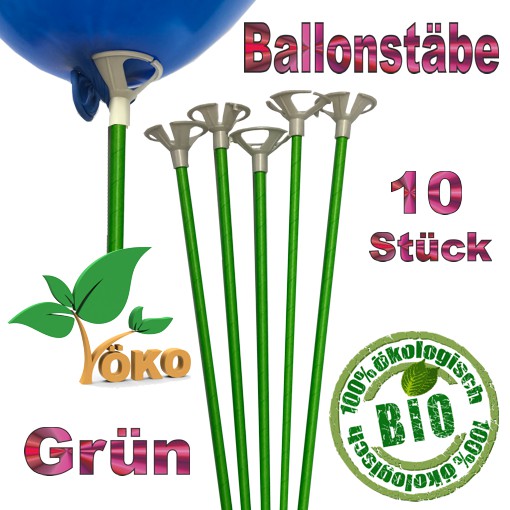 Öko-Ballonstäbe 10 Stück, grün