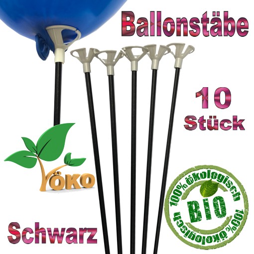 Öko-Ballonstäbe 10 Stück, schwarz