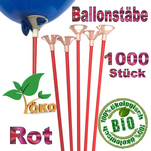 Öko-Ballonstäbe 1000 Stück, rot