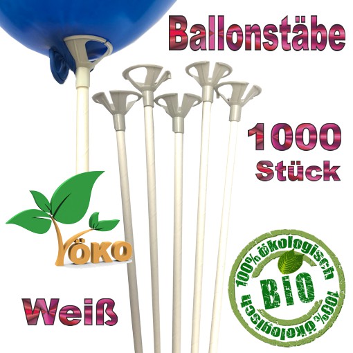 Öko-Ballonstäbe 1000 Stück, weiß