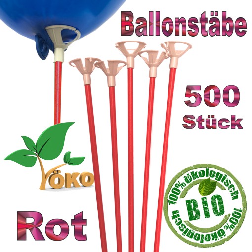 Öko-Ballonstäbe 500 Stück, rot