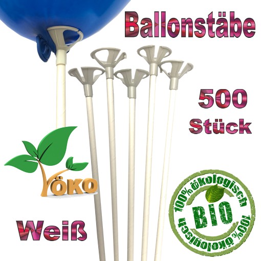 Öko-Ballonstäbe 500 Stück, weiß