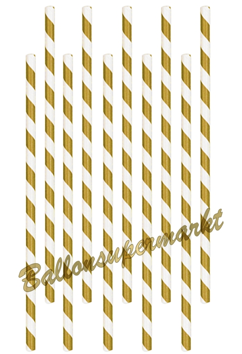 Papier-Trinkhalme-Gold-Weiss-gestreift-Partydekoration