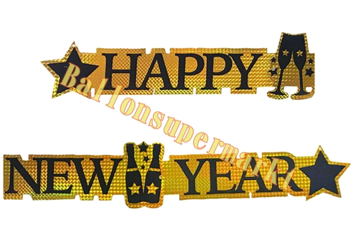 Party-Banner-Happy-New-Year-holografisch-Silvesterdekoration-Girlande-zu-Neujahr