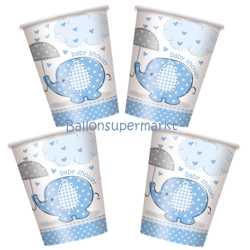 Partybecher-Baby-Shower-Elefant-hellblau-Partydekoration-Geburt-Babyparty-Junge-Boy