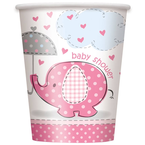 Partybecher-Baby-Shower-Elefant-rosa-Partydekoration-Geburt-Babyparty-Maedchen