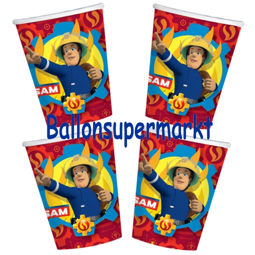 Partybecher-Feuerwehrmann-Sam-2017-Partydekoration-Fireman-Sam-Kindergeburtstag-Pappbecher