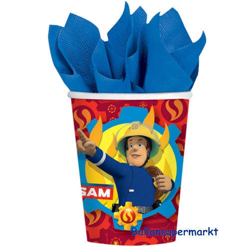 Partybecher-Feuerwehrmann-Sam-2017-Partydekoration-Fireman-Sam-Pappbecher