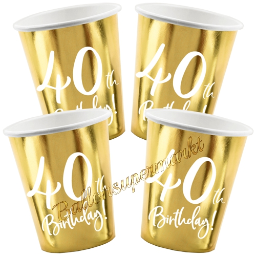 Partybecher-Gold-metallic-Zahl-40-Partydekoration-zum-40.-Geburtstag-Tischdeko-Pappbecher